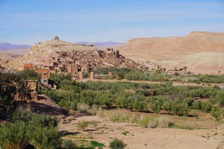 Aerial view of the Ait Ben Haddou kasbah, a UNESCO World Heritage fortified village in Morocco