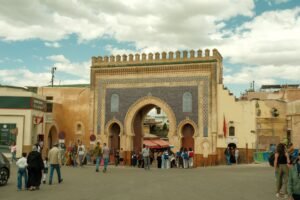 The iconic Bab Bou Jeloud blue gate in Fes, Morocco