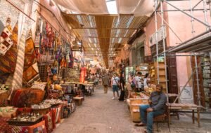 Vibrant colorful souk market in Marrakech, Morocco