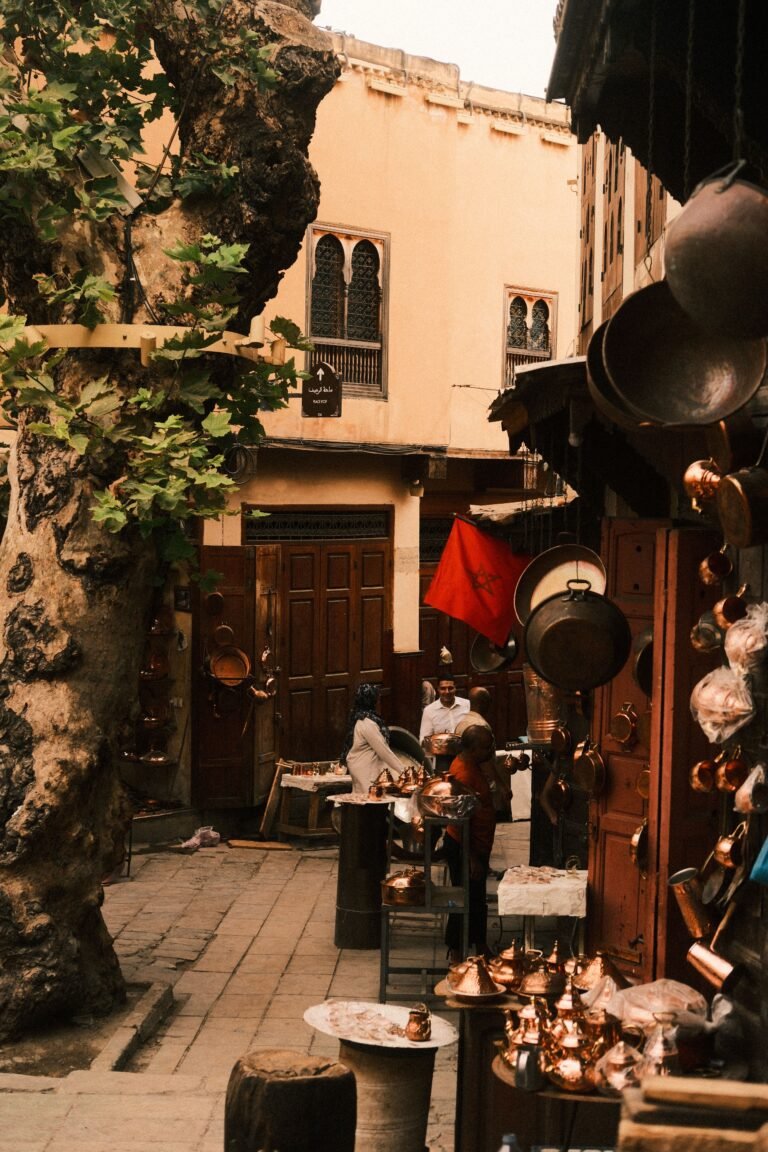 Traditional market street in the Fes medina, Morocco