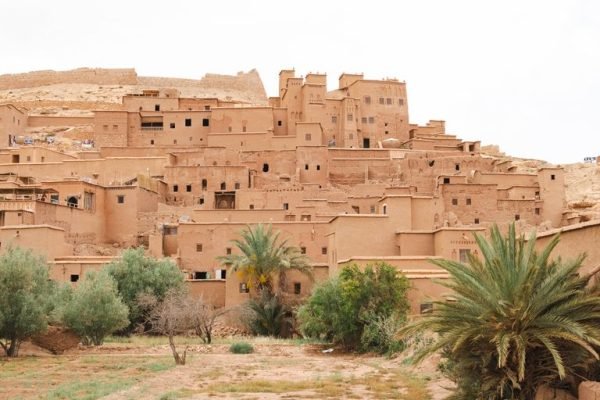 Traditional mud-brick kasbah of Ait Ben Haddou in Morocco, a historic UNESCO World Heritage site.