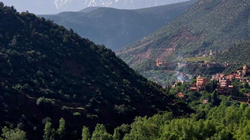 A green valley in the High Atlas Mountains on the Casablanca to Marrakech tour