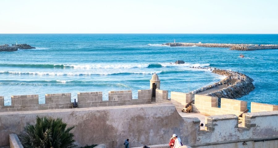 Ocean view from the Kasbah of the Udayas fortress walls in Rabat, Morocco