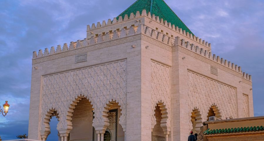 The Mausoleum of Mohammed V beside Hassan Tower in Rabat, Morocco