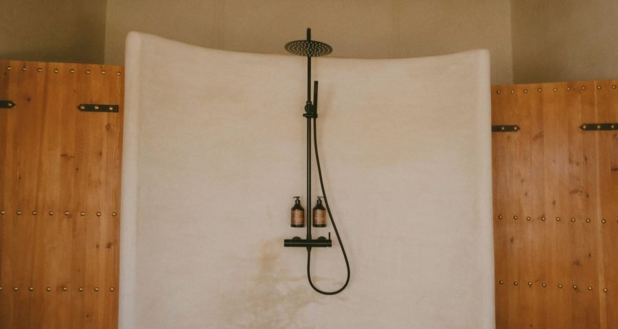 A rustic traditional bathroom in a Moroccan riad
